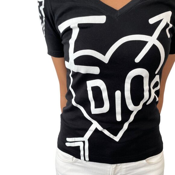 Christian Dior Vintage 2004 Big Logo T-shirts Top #40 Black White [105697] - Picture 2 of 11